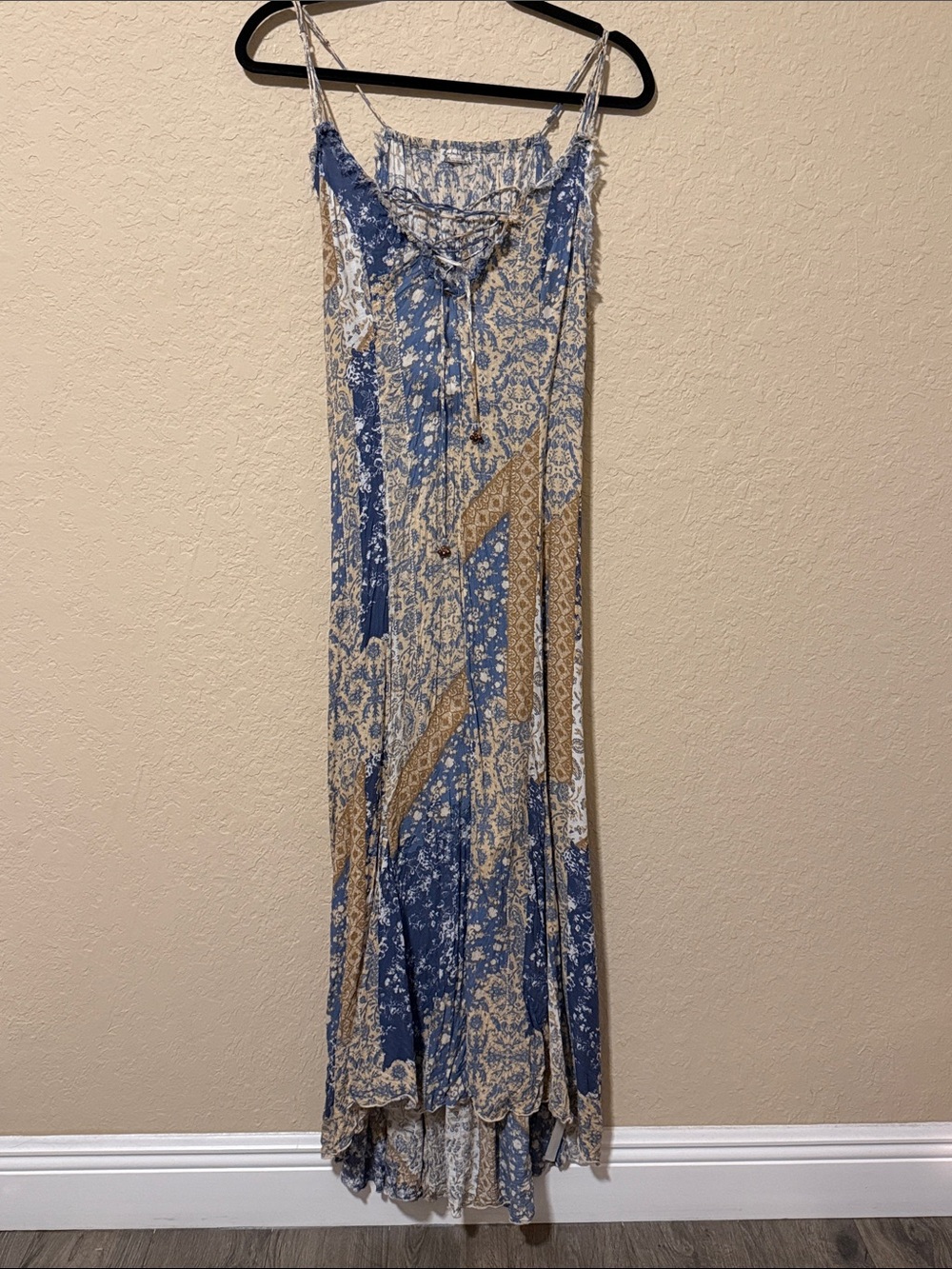 Free People Blue and Tan Printed Maxi Dress CL